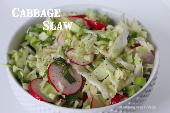 cabbage slaw at cooking with crystal